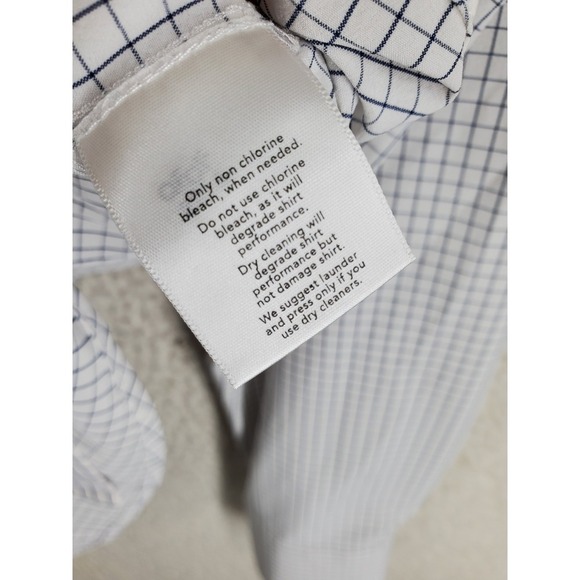 Mizzen Main Leeward Shirt Mens XL Tall Trim Fit Blue White Grid Check Stretch LS - Picture 8 of 11